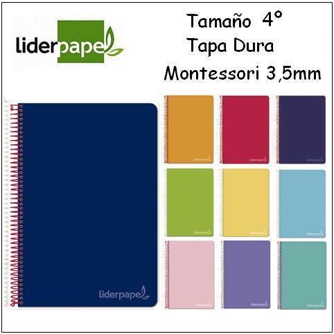 Cuaderno Liderpapel 4º. Tapa Dura. Montessori 3,5mm.