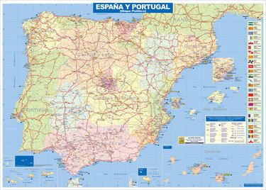 Mapa España y Portugal Político 70x100