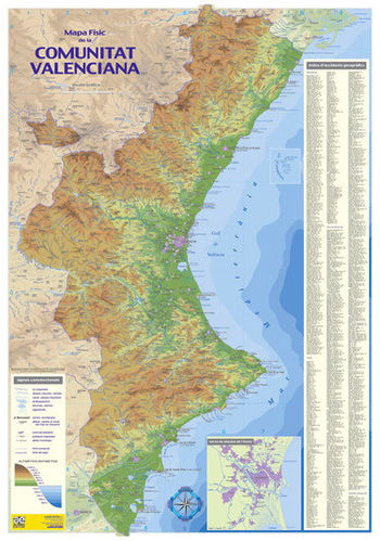 Mapa Comunidad Valenciana Físico 70x100